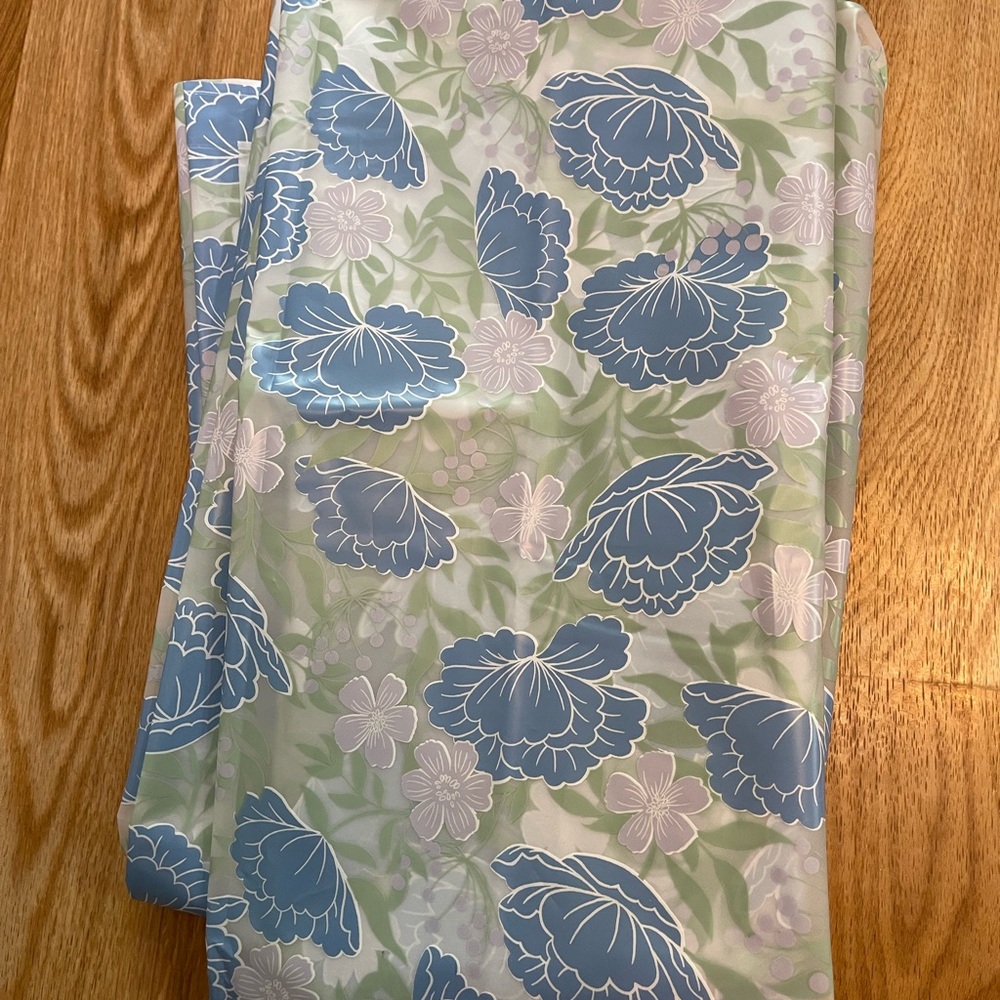 Floral Patterned vinyl shower curtain in blue, green, white, pink. NWOT!